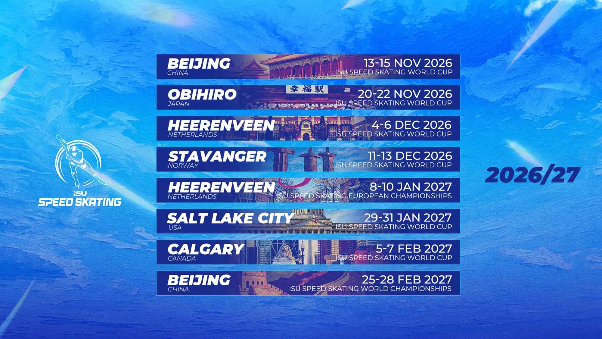 2026/27 시즌 ISU 주관 스피드스케이팅 국제 대회 목록｜출처=국제빙상경기연맹(ISU)